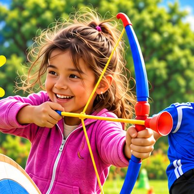 Child doing archery with suction-cup arrows